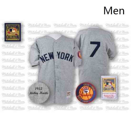 Mens Mitchell and Ness 1952 New York Yankees 7 Mickey Mantle Replica Grey Throwback MLB Jersey
